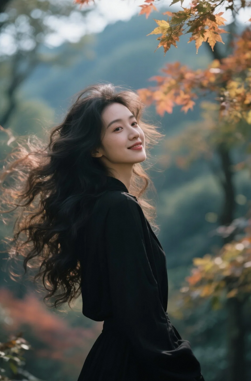 她站在那里，成为风景的一部分