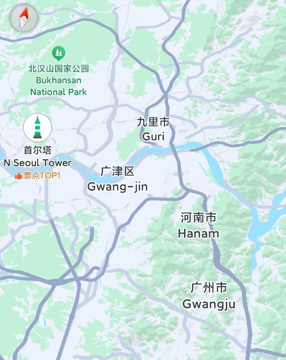 我只是随便看了看韩国的地图，想看看铁原的位置，无意中看到了很多熟悉的地名！
韩国