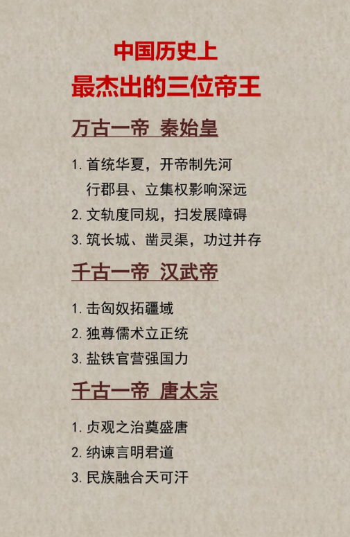 中国历史上最杰出的三位帝王。