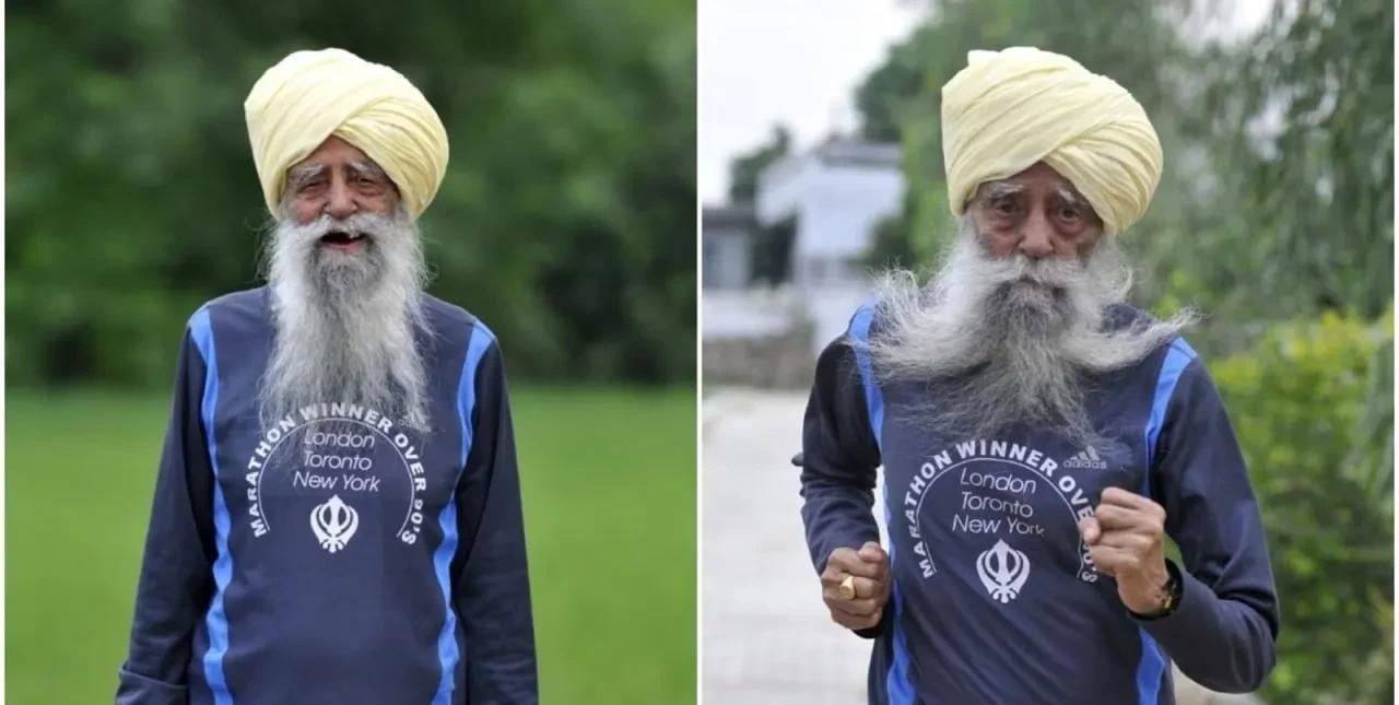 114岁的世界最年长马拉松跑者法乌贾·辛格（Fauja Singh），绰号“头巾