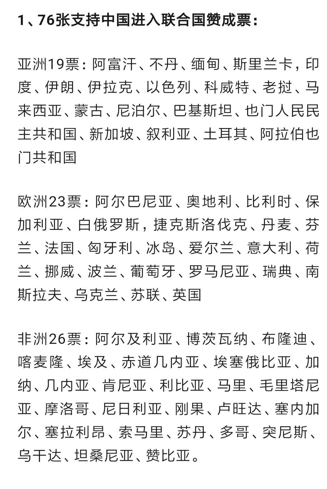 请记住这76个国家，1971年恢复中国在联合国合法席位，这些国家功不可没。是他们