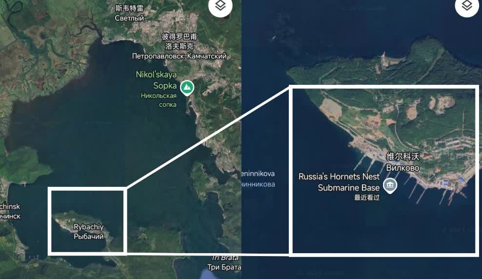 俄罗斯的远东核潜艇基地，在勘察加半岛隐藏着，码头在两道海湾里藏着，所以海啸基本上