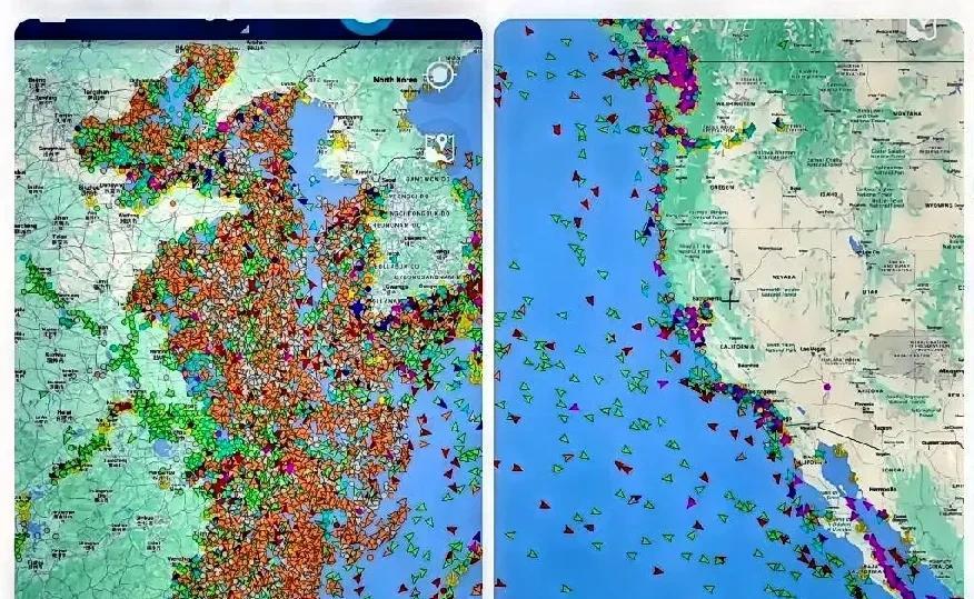 同一时段，中美海岸线货轮数量对比！美国是放假了吗？
这就很奇怪了，贸易是双方的，