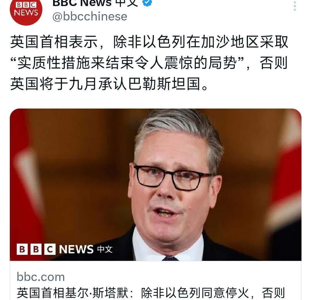 BBC中文网今天（7月30日）报道：“英国首相表示，除非以色列在加沙地区采取‘实