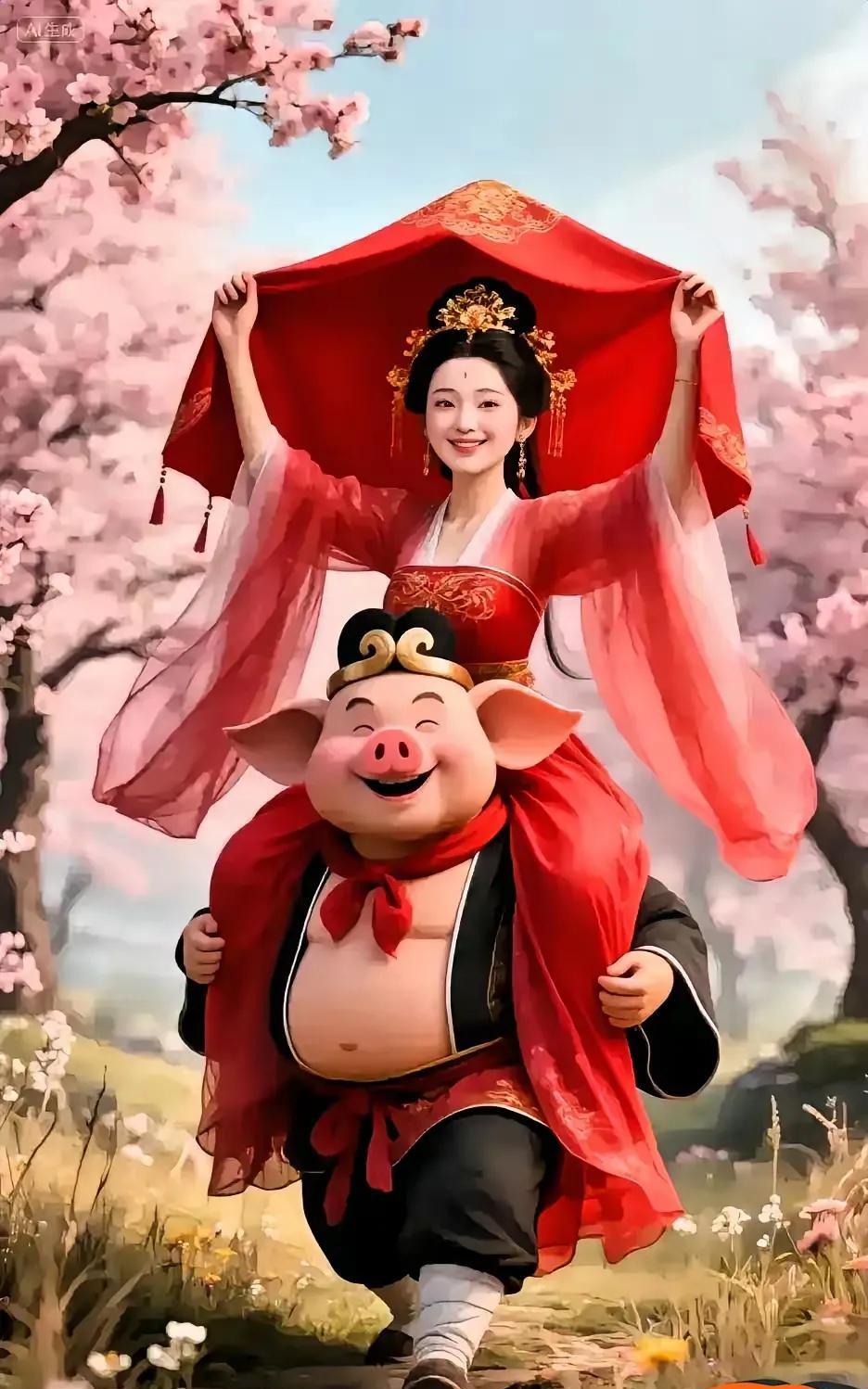 七绝·八戒娶亲
文/方立新
八戒肩扛娘子乐，
欢天喜地在心间。
高家嫁女今如意，