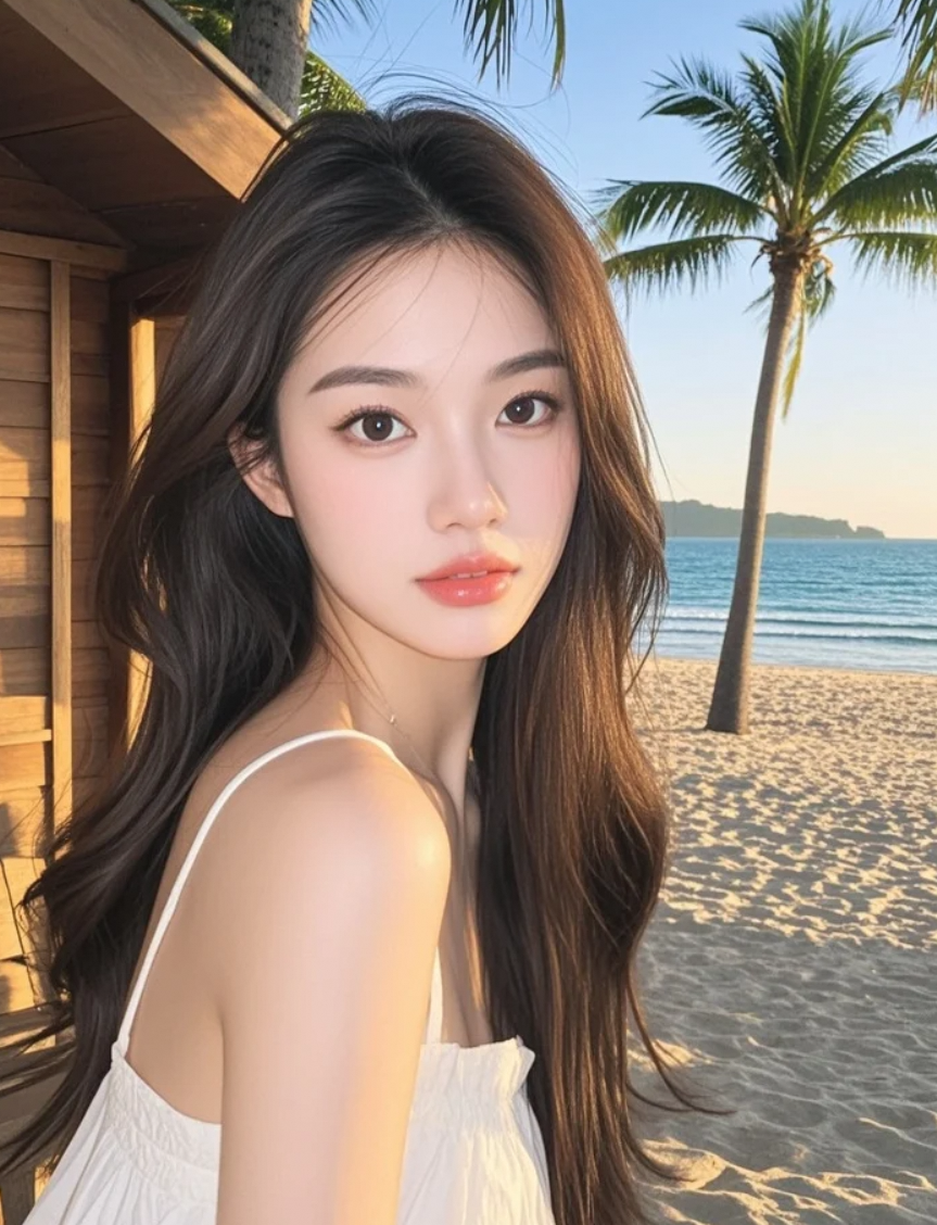 长发披肩，谁说海边不能做个小仙女？