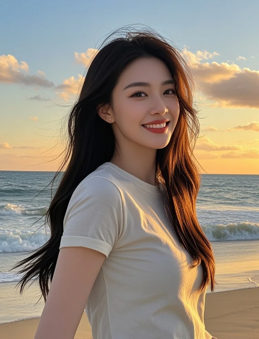 红唇一笑，黄昏都变甜了