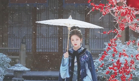 李兰迪雪中撑伞美学，中戏严选的李兰迪与导演造型师的共同努力让观众再次感受中式审美