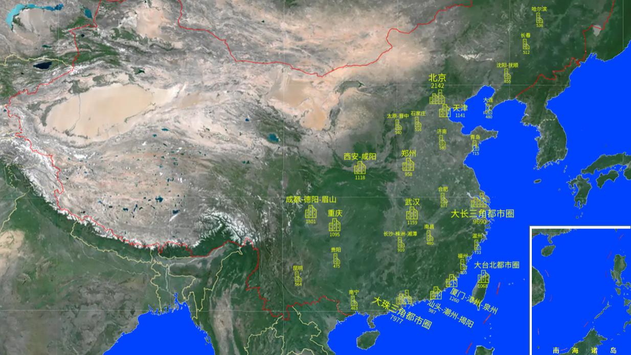 【真实城市】全国500万人口以上真实城市分布图