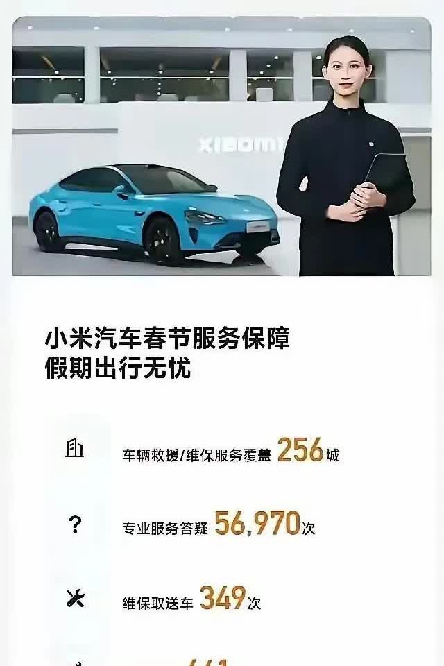看到一个特别有趣的数字，小米春节救援1225次，比亚迪春节救援4054次。

