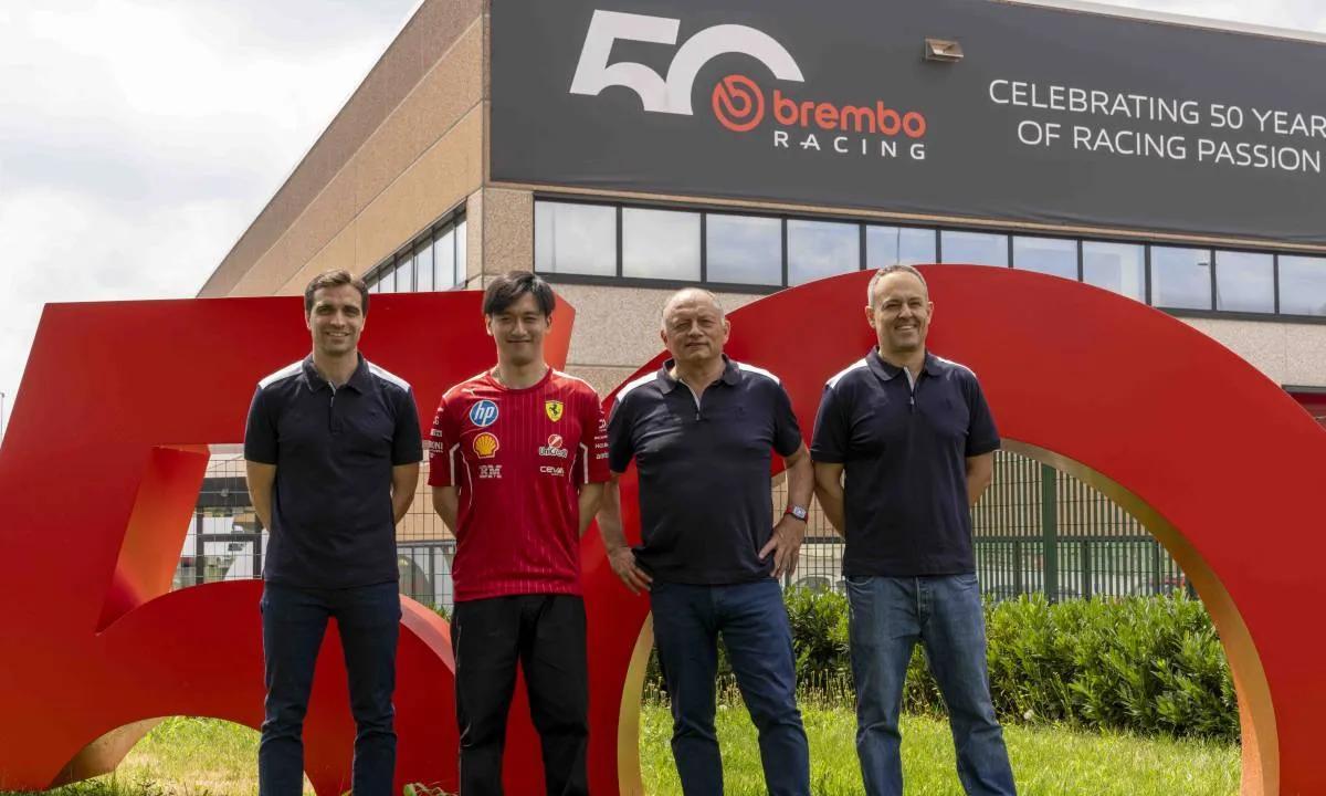 #f1# 法拉利庆祝布雷博参加F1运动50周年：瓦塞尔携周冠宇在比利时大奖赛之前