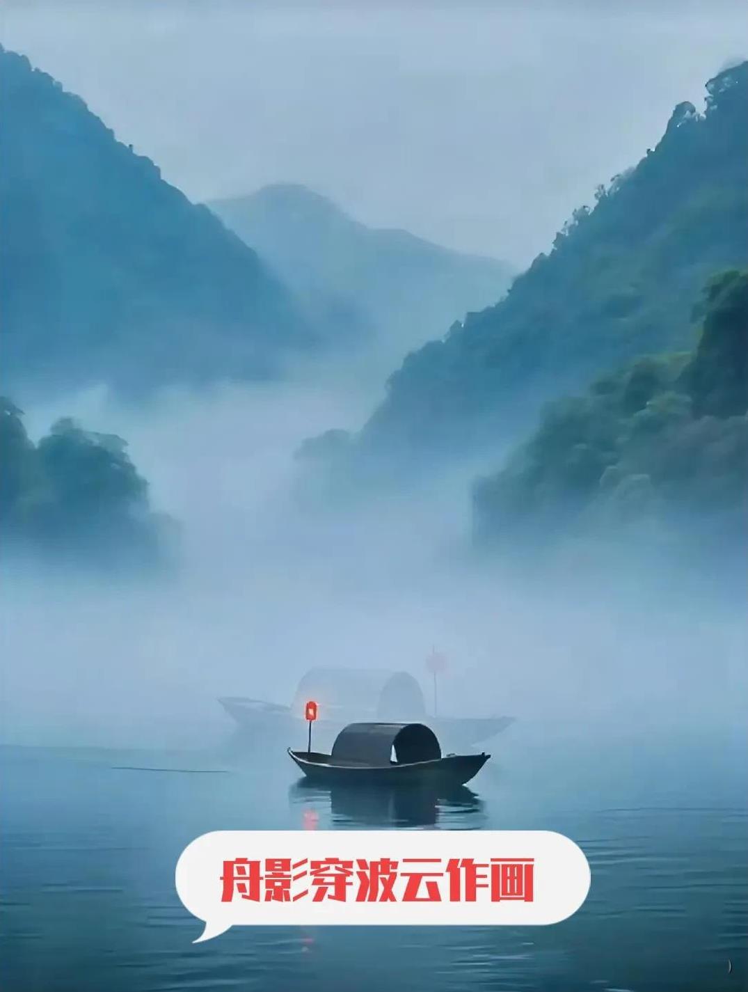上联：舟影穿波云作画