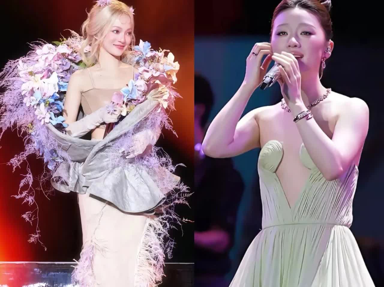 左边是张韶涵，右边是单依纯。
左边今年43岁，右边今年23岁。
左边造型师是