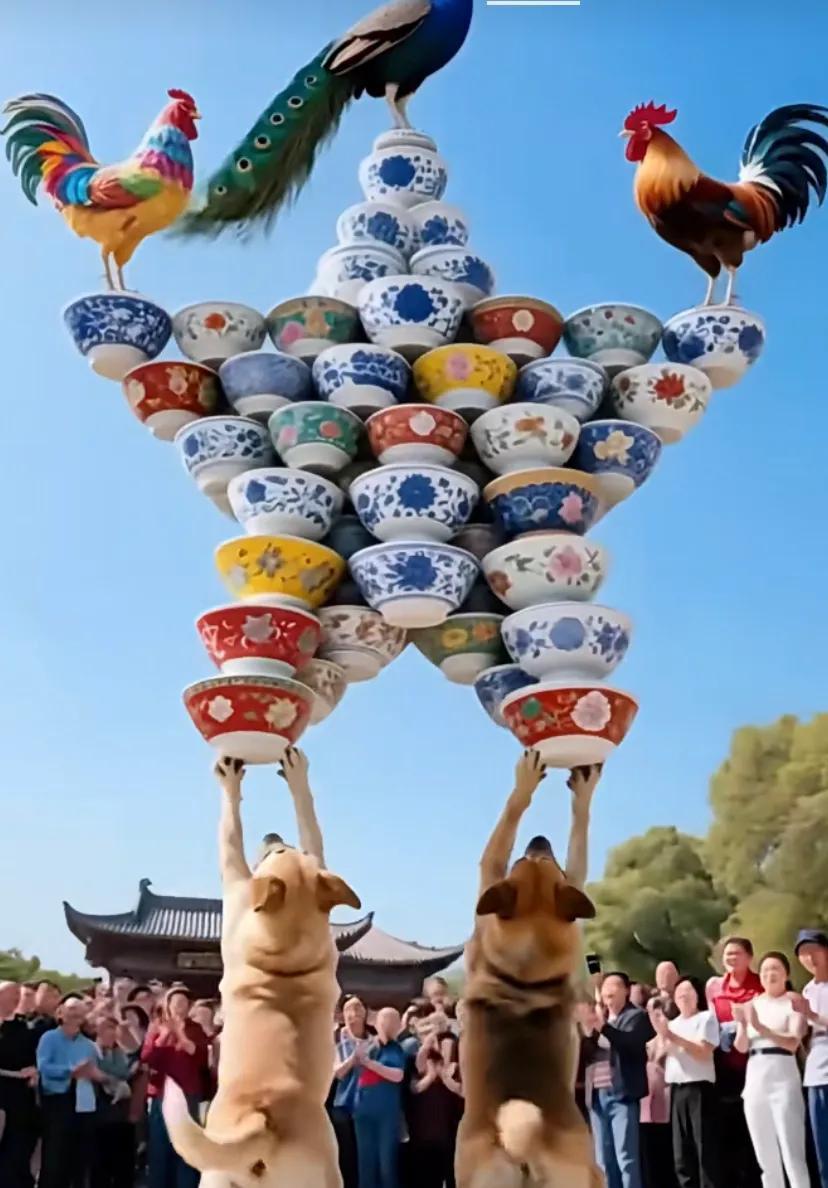 犬立瓷碗塔，鸡鸣盛世春。