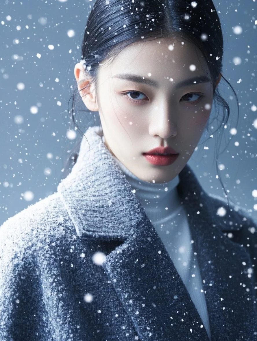 她站在雪中不说话，就已经撩动了我的心弦。