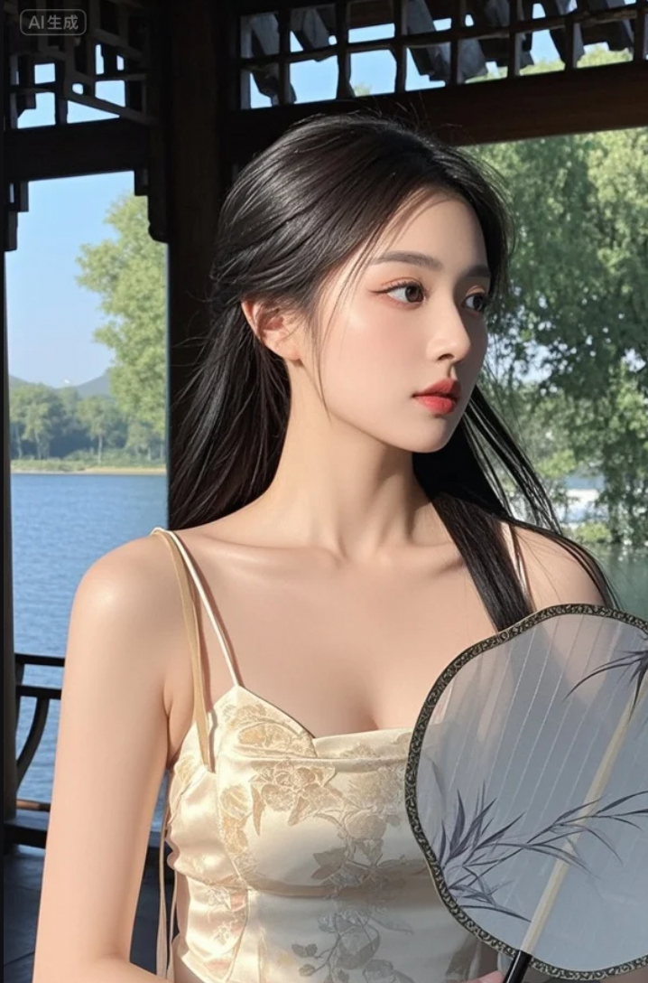 古风美人+湖光+扇，美得刚刚好