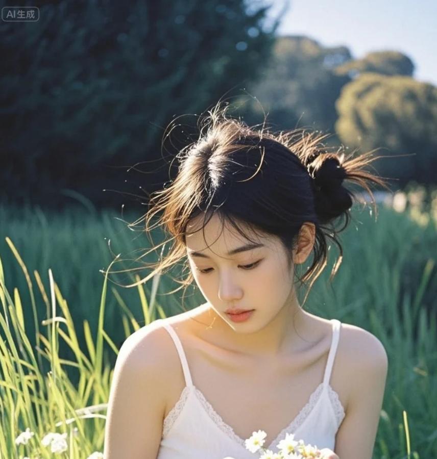 云端之上的少女，正凝望远方的极光。