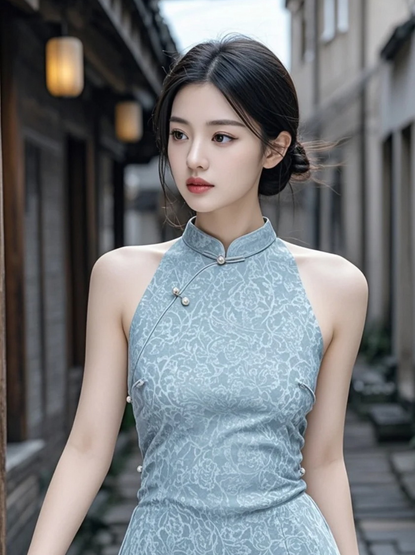 盘发簪花鬓如云，一袭墨绿压群芳