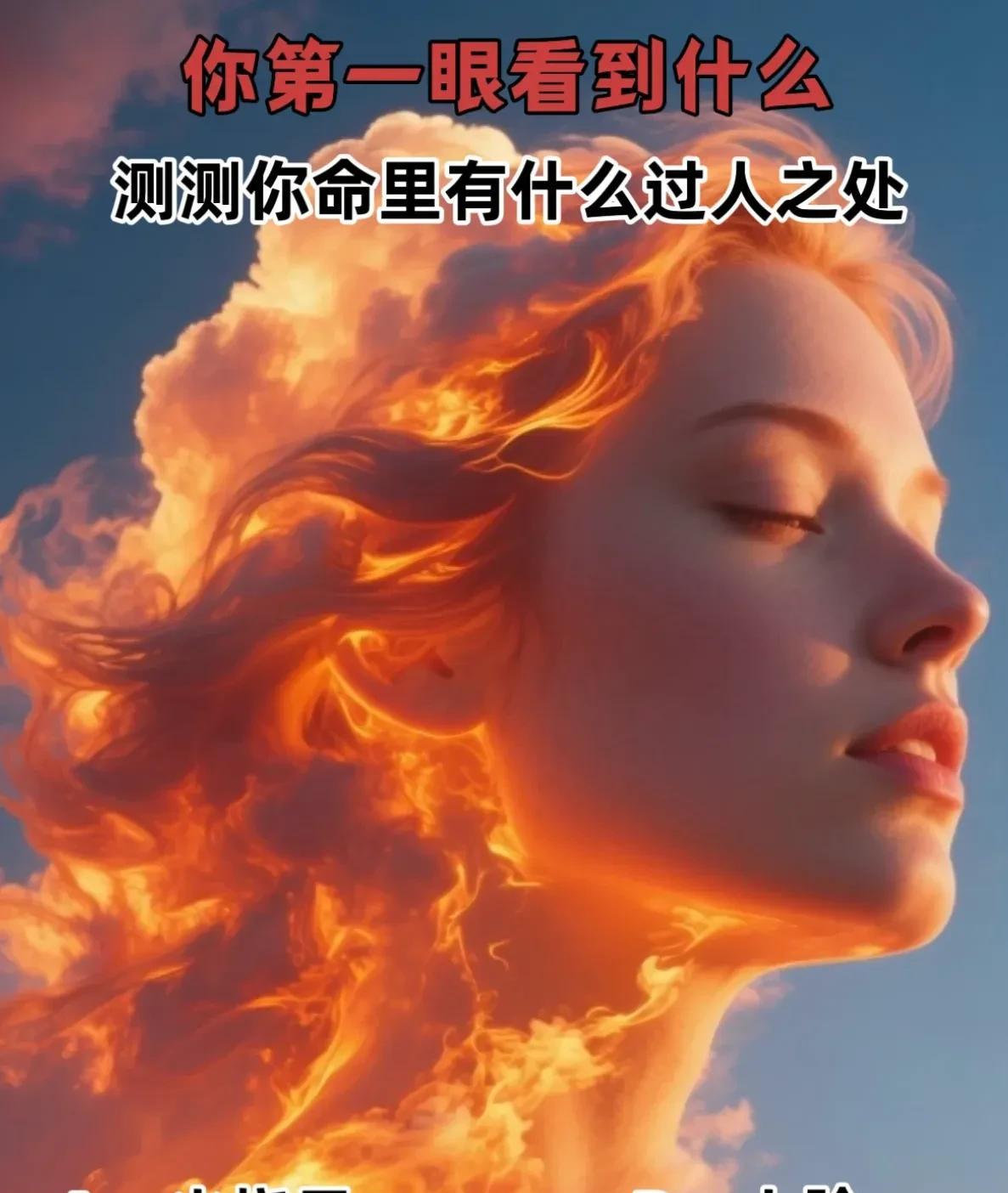 你第一眼看到什么
测测你命里有什么过人之处
A:火烧云	
B:人脸	
答案在评论