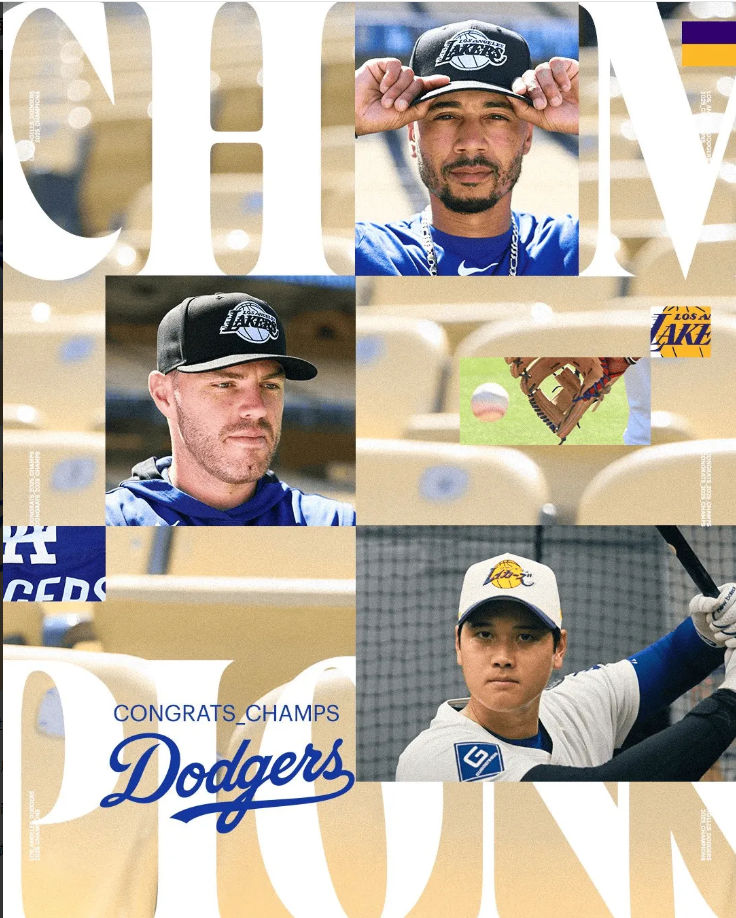 沾喜气！湖人晒海报送祝贺：连续两年夺冠，恭喜洛杉矶道奇
虎扑11月02日讯 ML