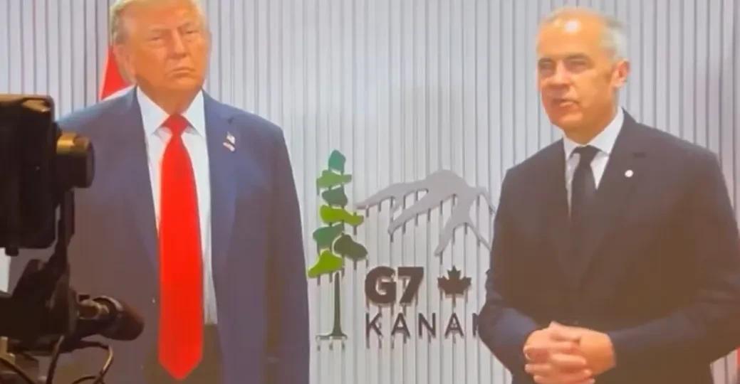 特朗普赴加拿大参加G7峰会，在与加拿大总理卡尼举行双边会谈前两人先与媒体进行了互