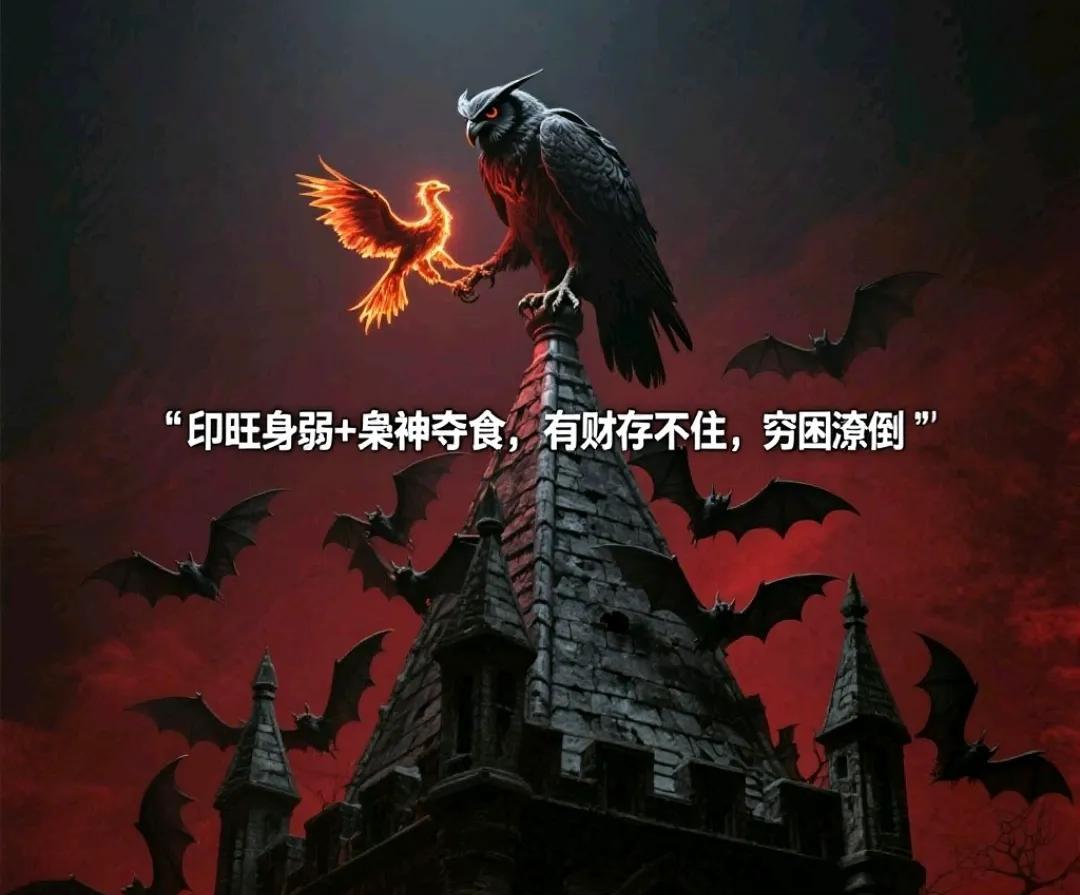 印旺身弱不存财+枭神夺食实例说明
戊子 戊午 庚午 壬午 
上节课文章里面讲了枭