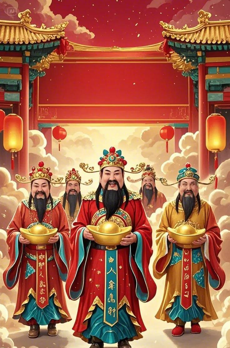 迎接财神，庇佑我财源广进，财从八方来，好运不断，鸿运临头，诸事顺遂，一顺皆顺，万