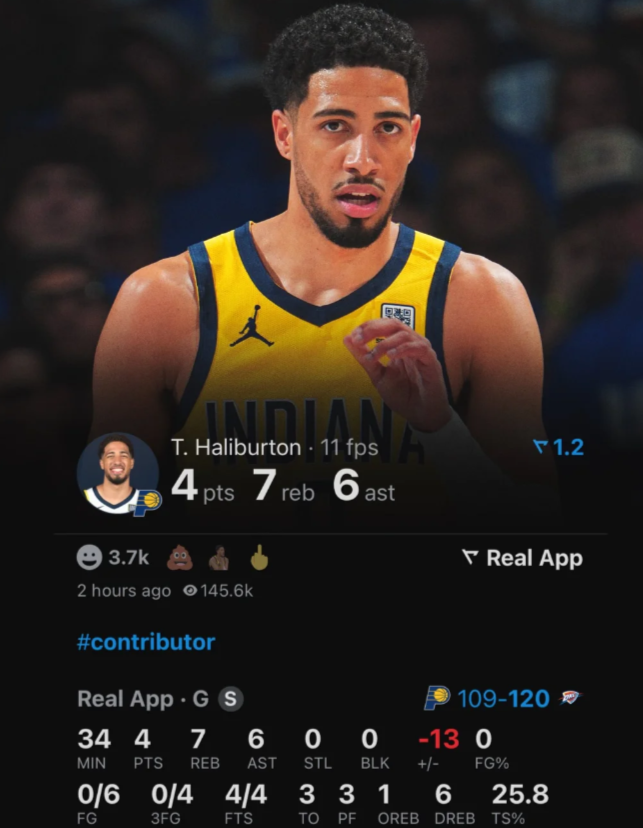 有点迷失…G5哈利伯顿全场6中0仅得4分

NBA总决赛G5，雷霆120-109