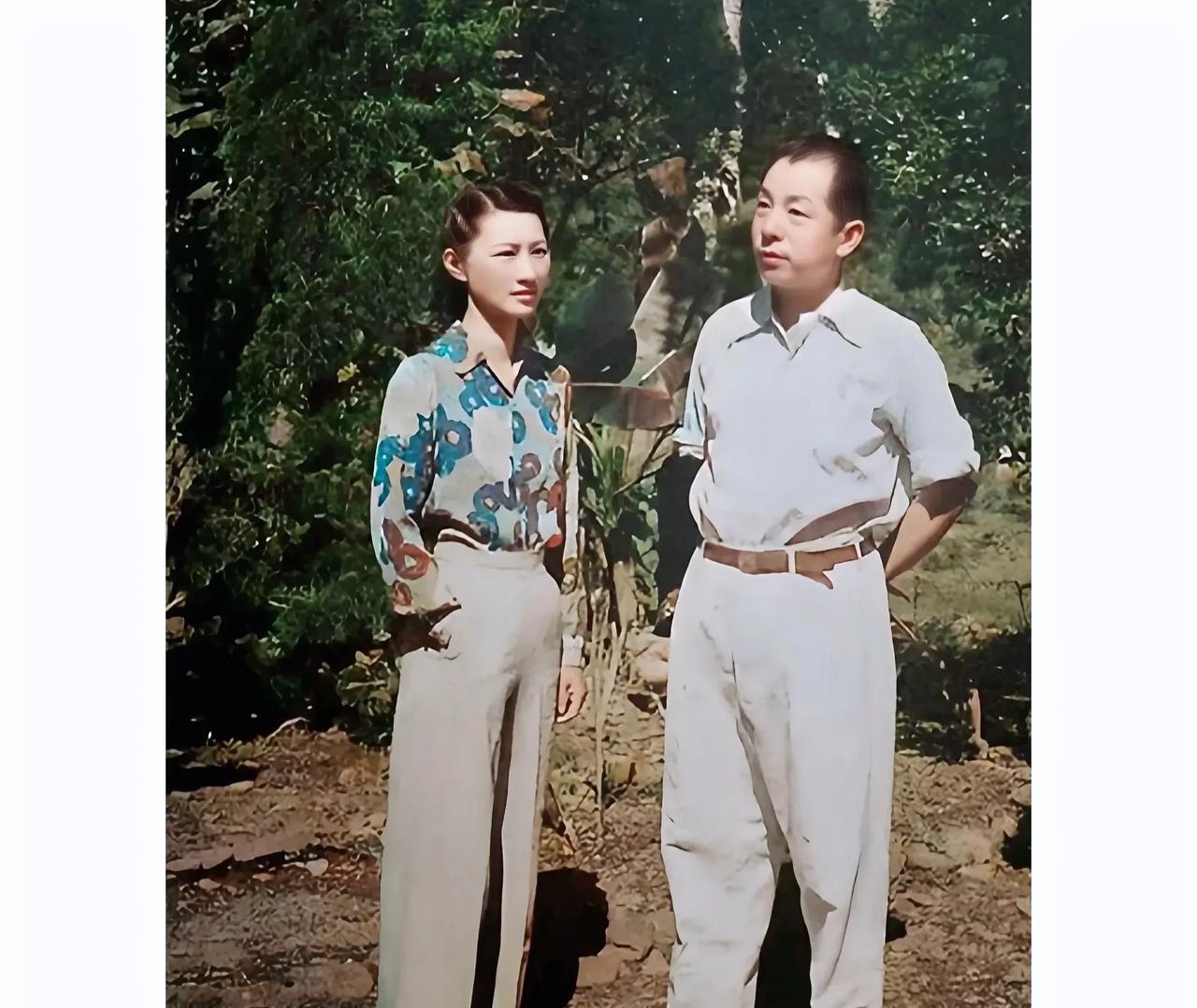 上世纪40年代末，台湾，赵四小姐与张学良将军幽禁时期的合影老照片