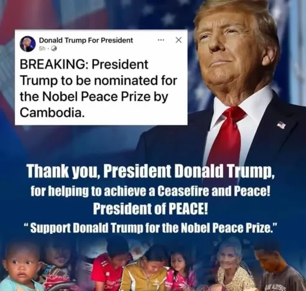 柬埔寨国家电视台TVK消息：鉴于美国总统特朗普在结束柬埔寨与泰国边境冲突中的巨大
