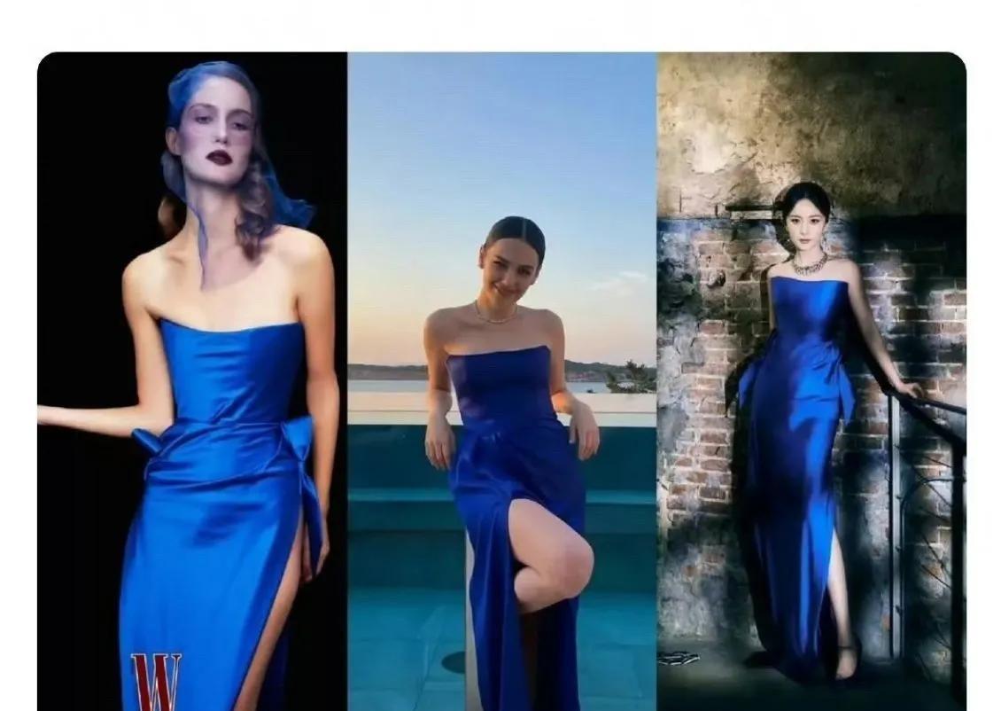 杨幂礼服刷屏，有博主说是#三手# 礼服。看了下图1，最左边（图2）是杂志图，中间