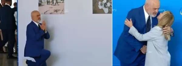 在意大利首都开会，阿尔巴尼亚总理再次单膝跪地迎接梅洛尼