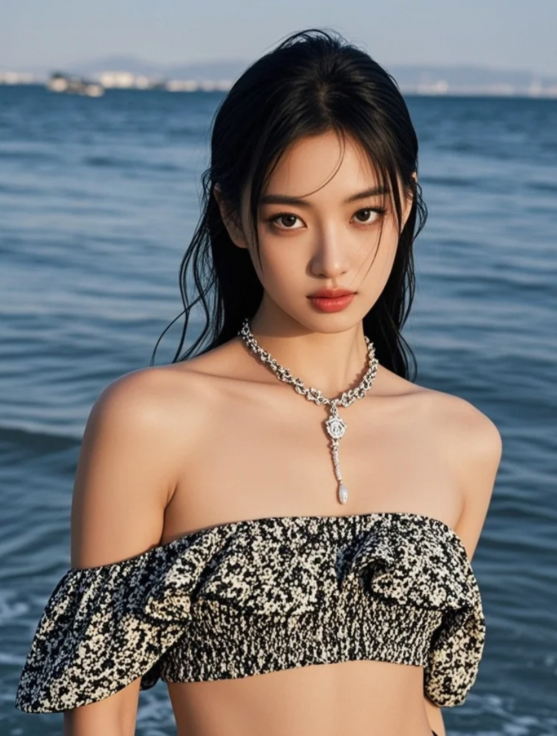 海风撩发，衬得她神情迷离