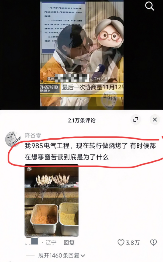 看到网络上各个大学毕业后，
985电气工程专业跑去干烧烤，学音乐的卖水晶，法学硕