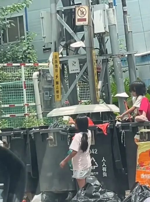 天太热了，回家的路上，看到几个小朋友忙忙碌碌翻垃圾桶，钻上钻下，我就有点好奇。