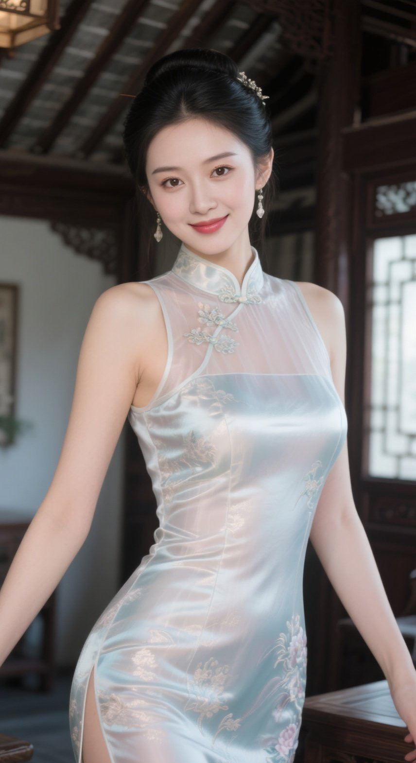 娇媚少妇旗袍翩跹，古风雅致步步生香