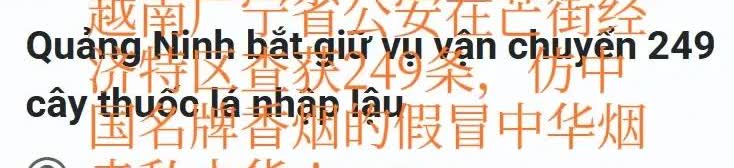 据越南广宁省公安厅媒体8月15日报道称:越南广宁省公安部门近日破获一起香烟走私案