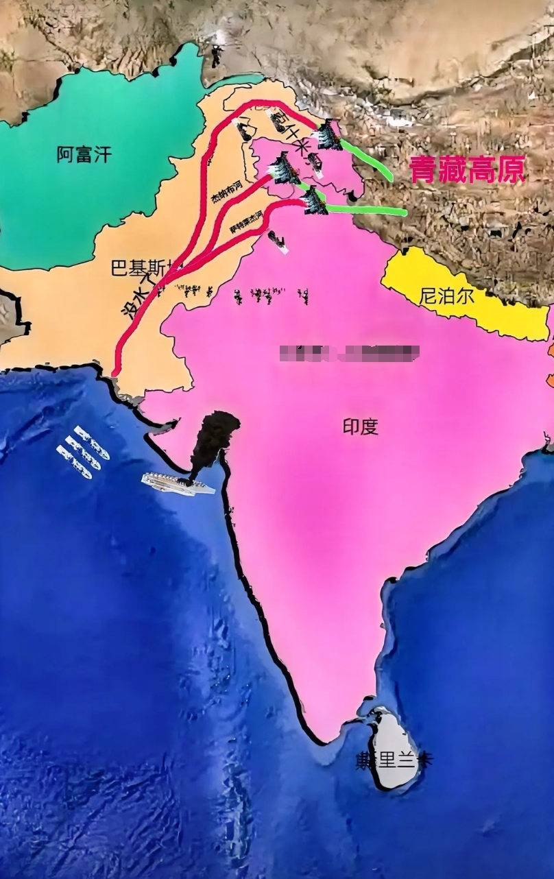 从地图上看，巴基斯坦确实很憋屈。其境内竟然没有一条印度河的支流源头，印度河主流发
