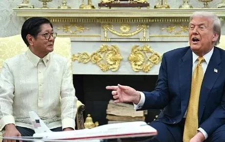 马科斯与特朗普总统，谈到中国关系问题时，特朗普称，我和中国相处得很好。
据媒体报