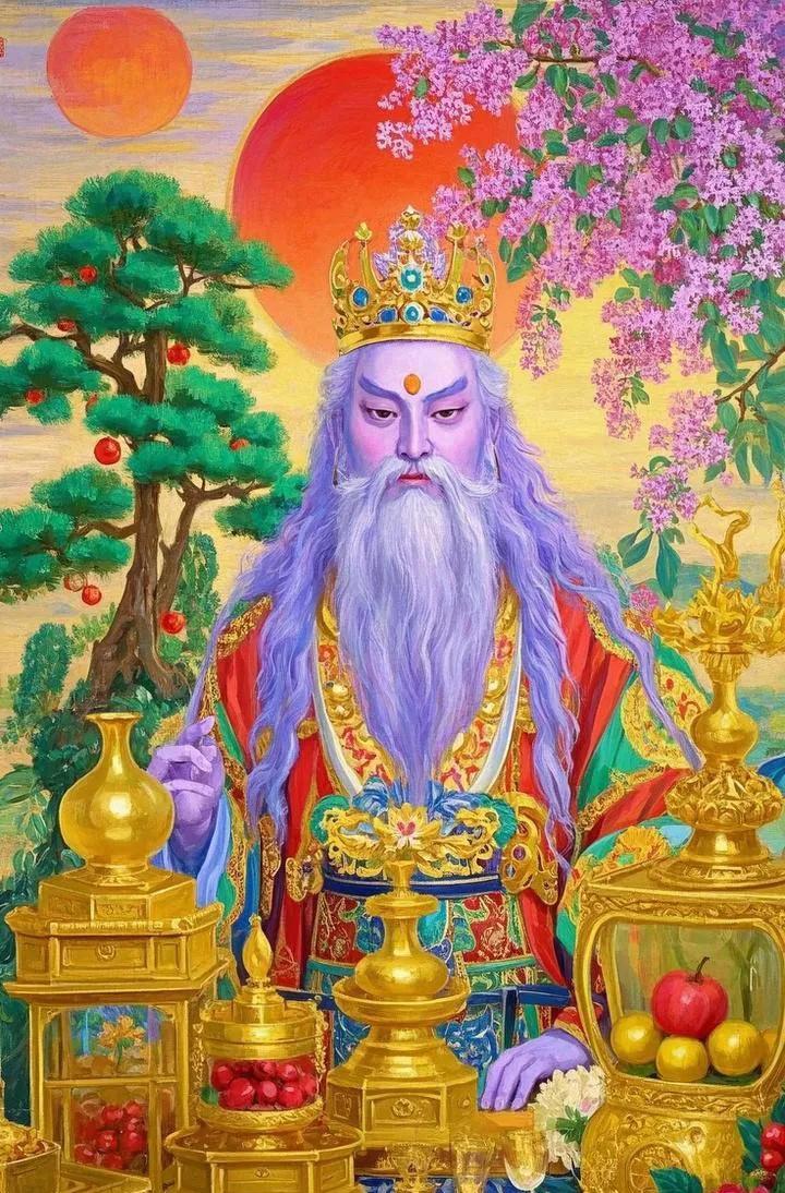 紫薇大帝把福送，事业腾飞如龙凤。困难灾祸皆远走，日子越过越兴隆。
北极大帝显神通