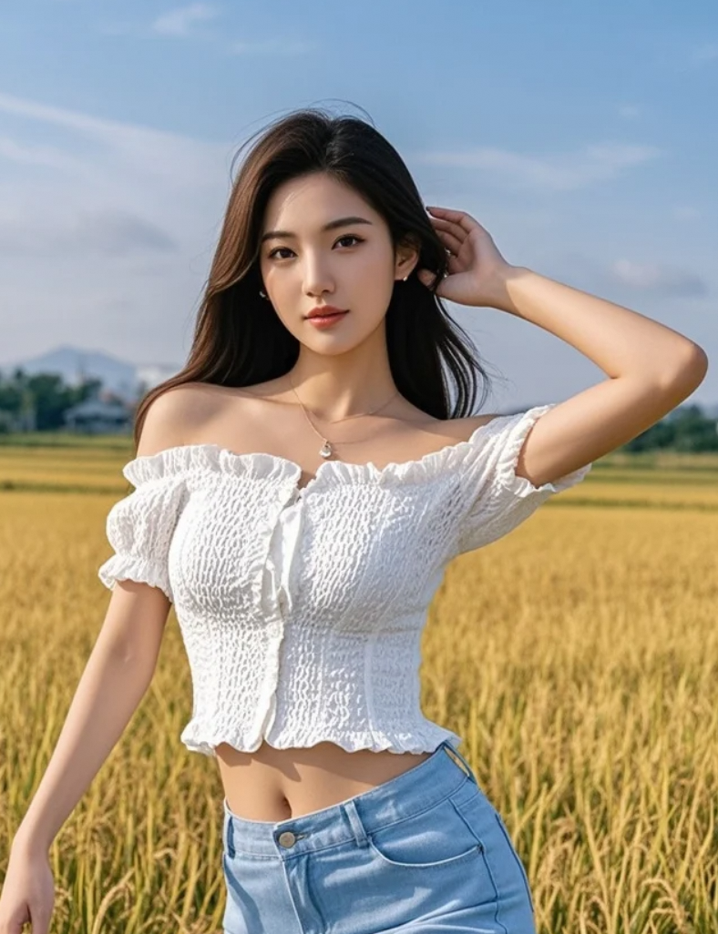 她站在田中央，像一束不喧哗的光，照亮了季节。