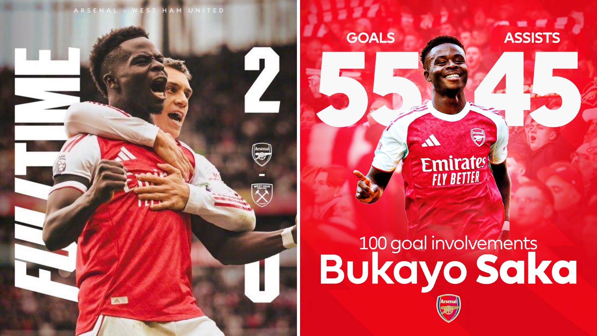 英超：阿森纳主场2-0击败西汉姆联，联赛4轮不败登顶。
赖斯补射入网+伤退，萨卡