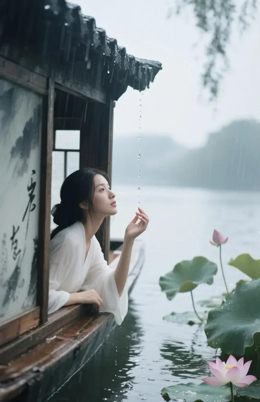 #每日一首诗词分享##头号创作者激励计划# 
《七律·雨舟寄怀》/马进鹏
雨落湖