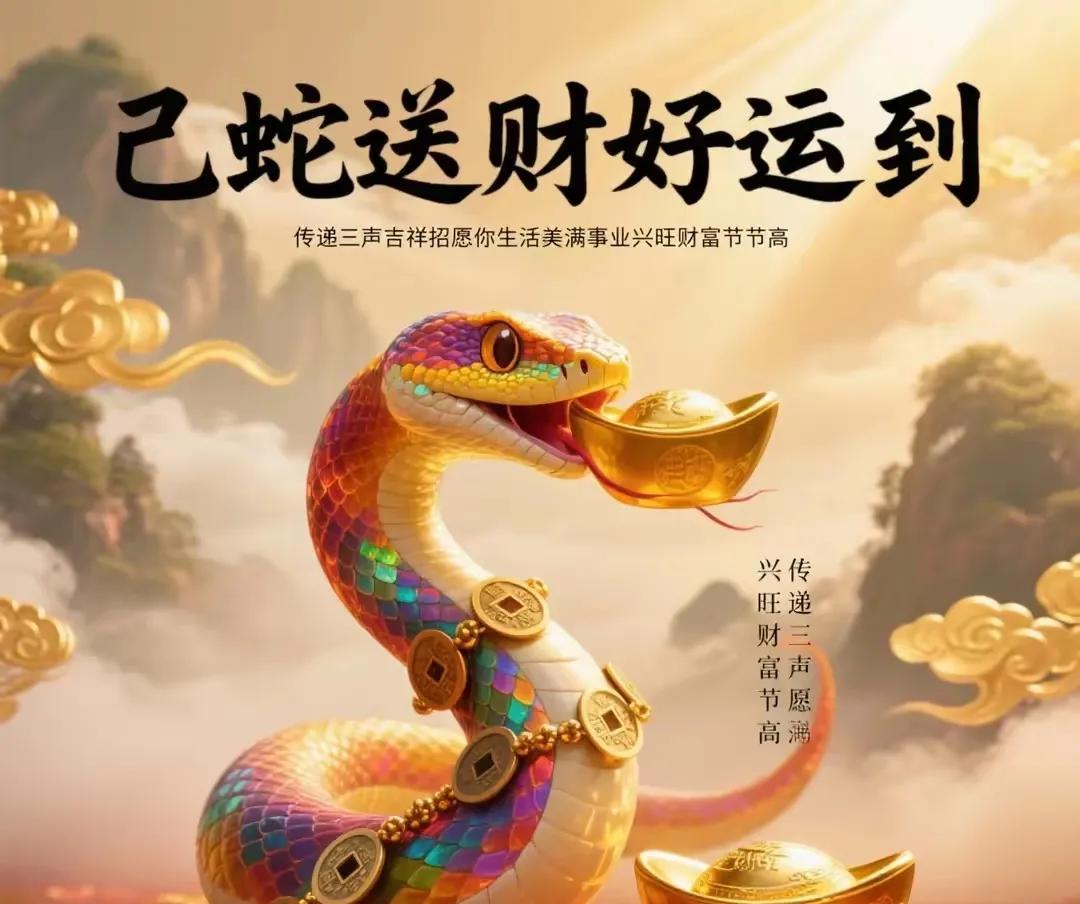 金蛇送财，好运到
腰缠万贯，发大财