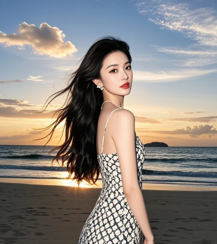 精致妆容不惧海风，她是慵懒午后最亮眼的存在