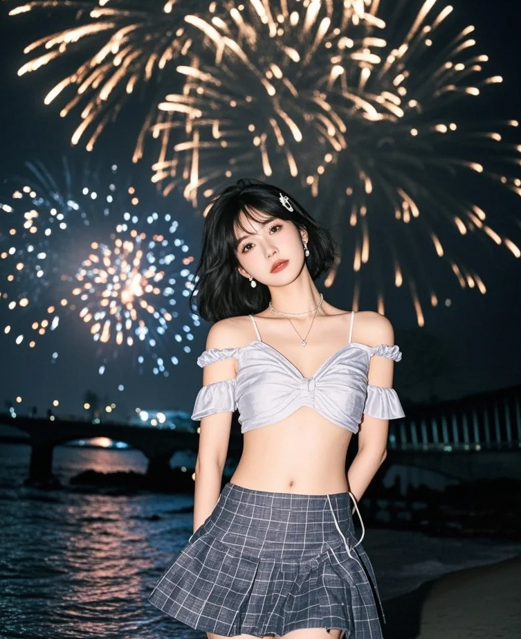 她静静地站着，烟火为她歌唱