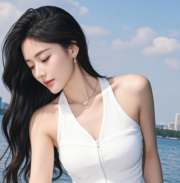 湖边烟柳舞柔情，女生拍照梦魂萦