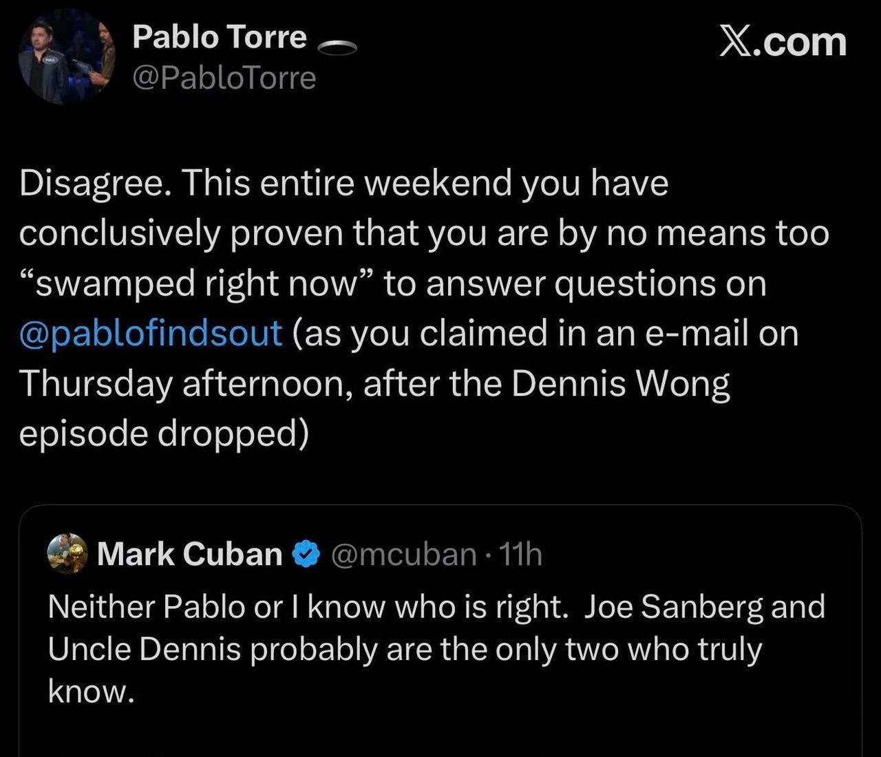 船自媒体评论Pablo（卡事件爆料记者）：
“这人拼命讨好库班，就为了让他上节目