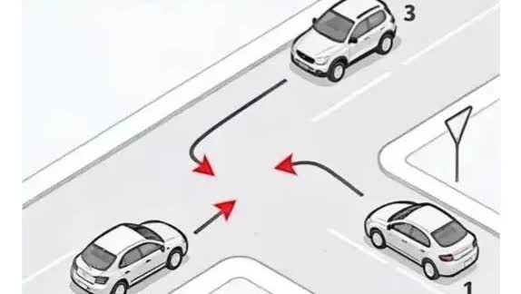 家人们，今天刷到个路口行车的事儿，给我整不会了！就图里这仨车， 1号、2号、3号