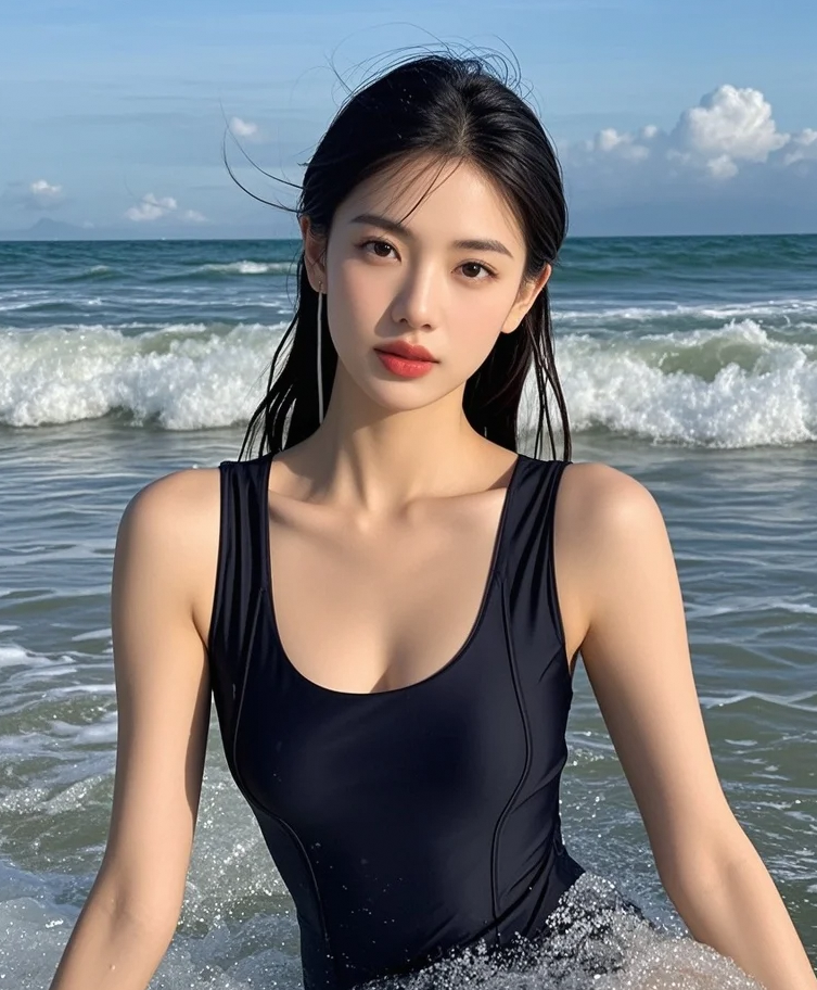 在这片海滩上，她是最闪亮的明星